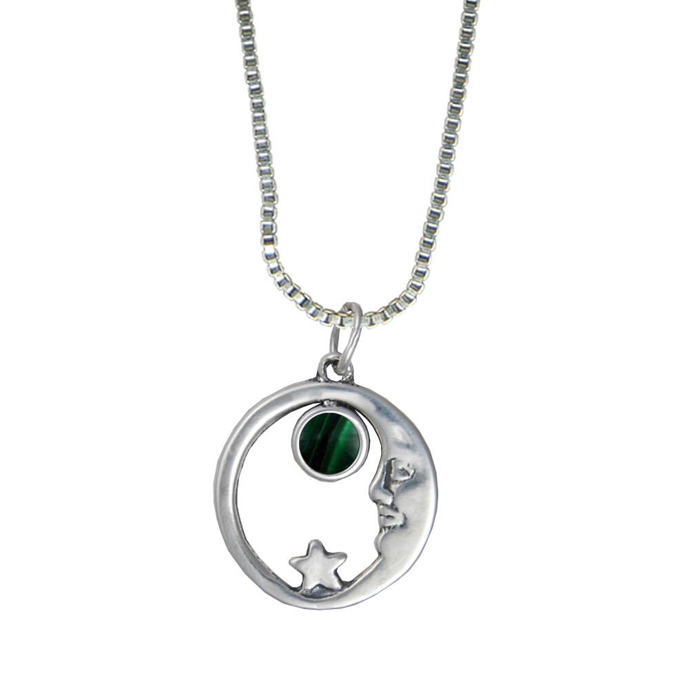 Sterling Silver Lucky Old Moon Pendant With Malachite